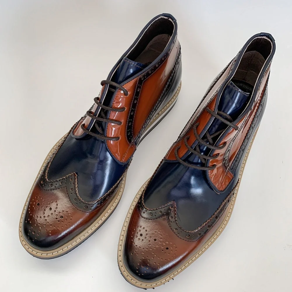 Brown-Navy Blue Derby Leather Half Boot